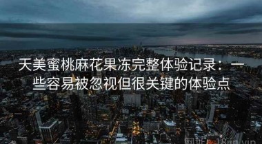 天美蜜桃麻花果冻完整体验记录：一些容易被忽视但很关键的体验点